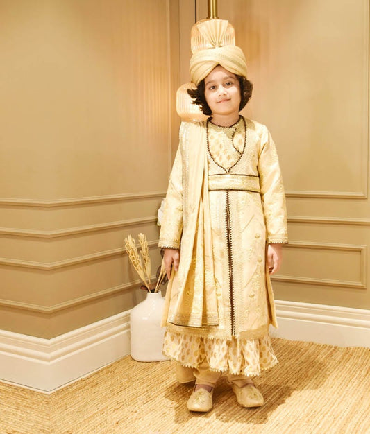 Manufactured by FAYON KIDS (Noida, U.P) Golden Embroidery Jacket with Long Anarkali for Boys