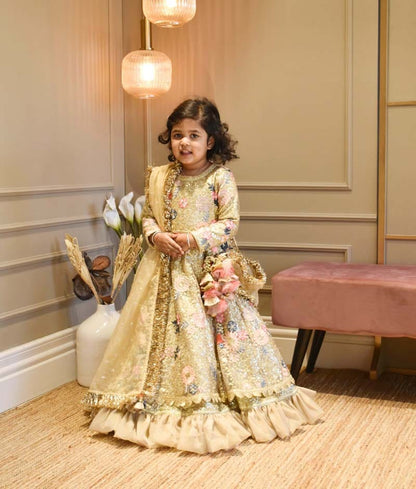 Manufactured by FAYON KIDS (Noida, U.P) Golden Sequence Anarkali with Dupatta for Girls