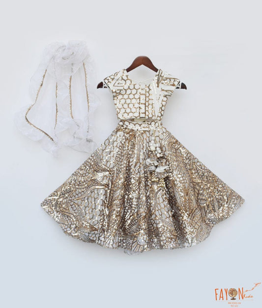 Manufactured by FAYON KIDS (Noida, U.P) Golden Sequins Embroidery Lehenga Choli for Girls