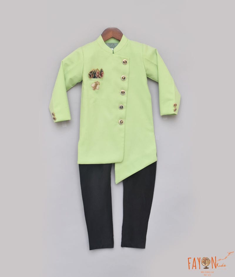 Manufactured by FAYON KIDS (Noida, U.P) Green Achkan with Black Pant for Boys