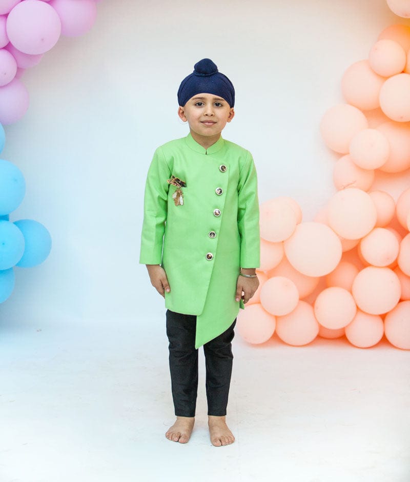 Manufactured by FAYON KIDS (Noida, U.P) Green Achkan with Black Pant for Boys