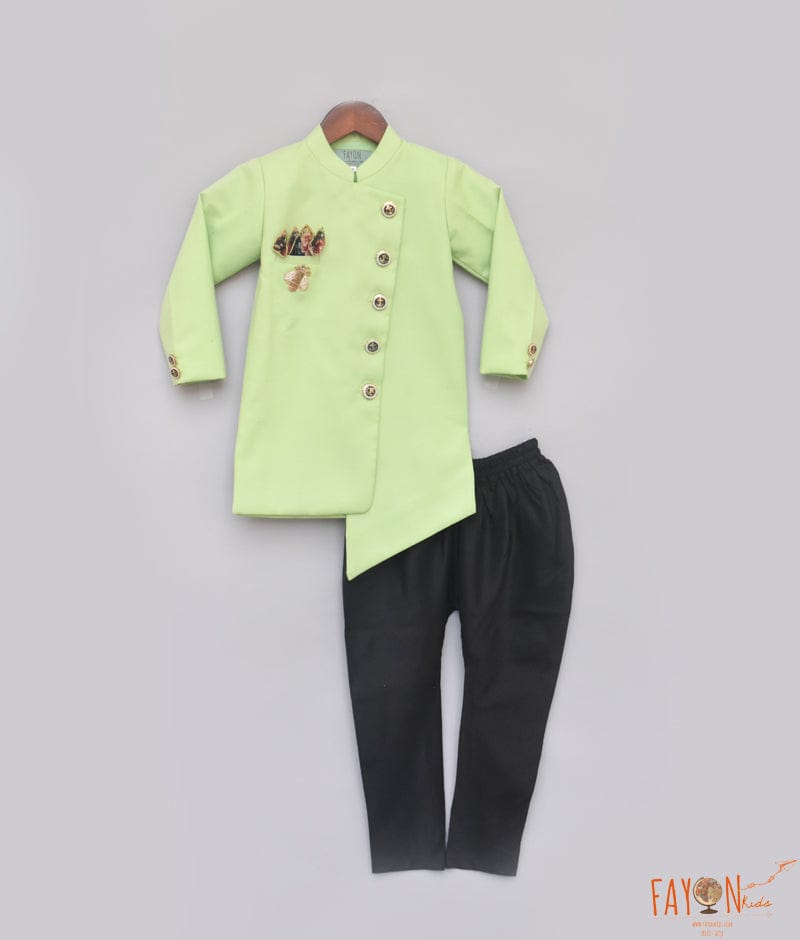 Manufactured by FAYON KIDS (Noida, U.P) Green Achkan with Black Pant for Boys