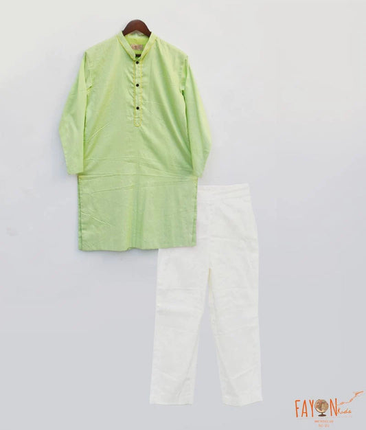 Manufactured by FAYON KIDS (Noida, U.P) Green Kurta with Pant for Boys