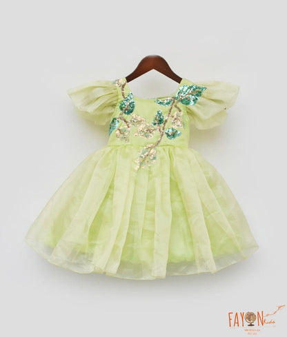 Manufactured by FAYON KIDS (Noida, U.P) Green Organza Dress for Girls