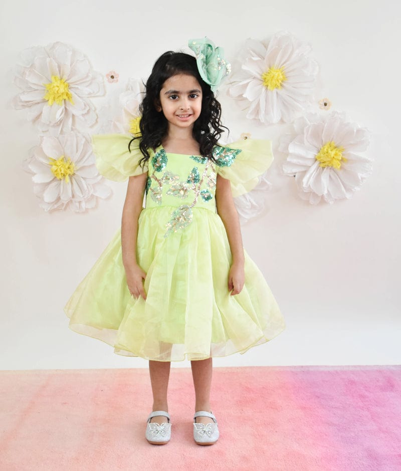 Manufactured by FAYON KIDS (Noida, U.P) Green Organza Dress for Girls