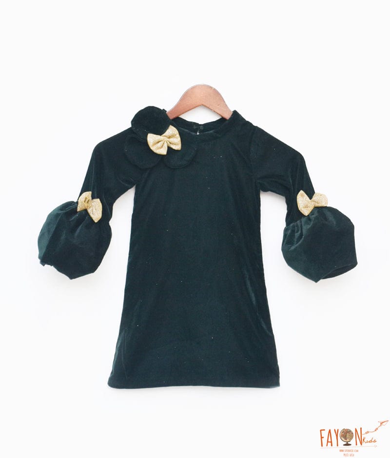 Manufactured by FAYON KIDS (Noida, U.P) Green Velvet Dress for Girls