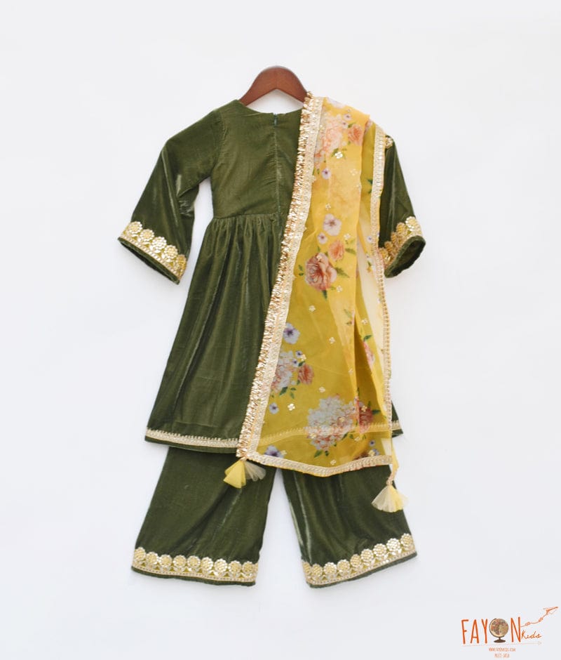 Manufactured by FAYON KIDS (Noida, U.P) Green Velvet Kurti and Plazo Pant for Girls