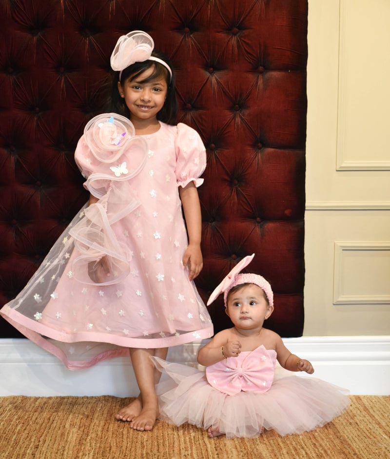 Manufactured by FAYON KIDS (Noida, U.P) High Low Pink Star Net  Dress for Girls