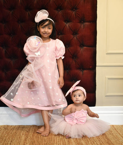 Manufactured by FAYON KIDS (Noida, U.P) High Low Pink Star Net  Dress for Girls