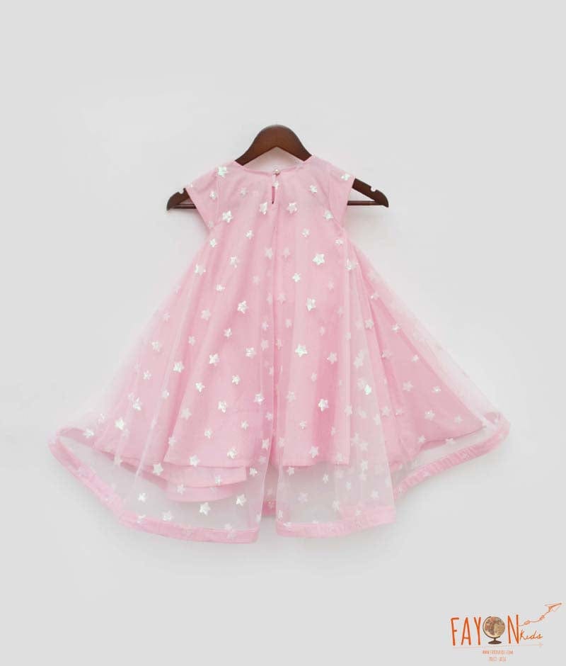 Manufactured by FAYON KIDS (Noida, U.P) High Low Pink Star Net  Dress for Girls