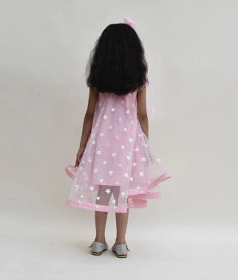 Manufactured by FAYON KIDS (Noida, U.P) High Low Pink Star Net  Dress for Girls