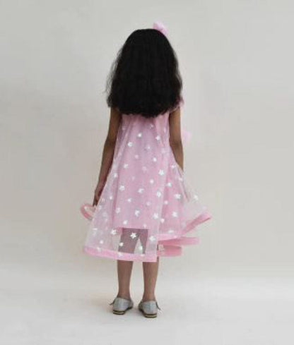 Manufactured by FAYON KIDS (Noida, U.P) High Low Pink Star Net  Dress for Girls