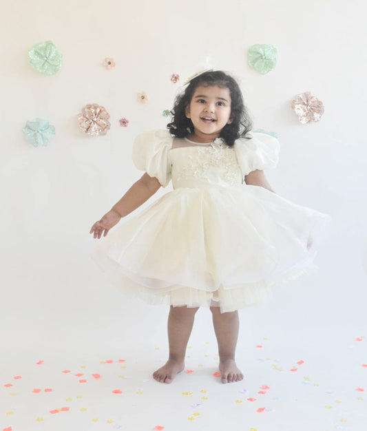 Manufactured by FAYON KIDS (Noida, U.P) Ivory Organza Frock for Girls