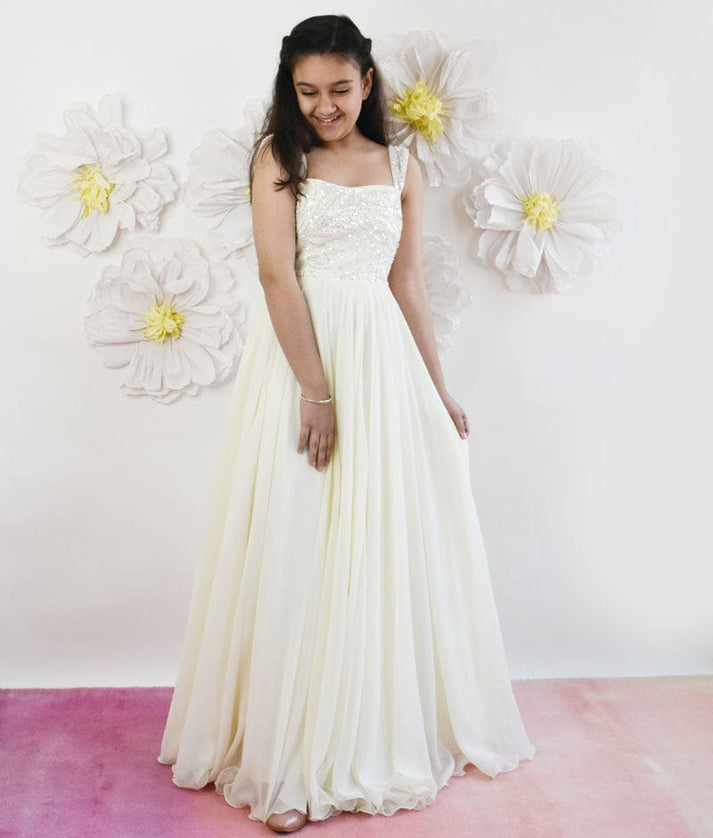 Ivory Georgette Gown for Girls1