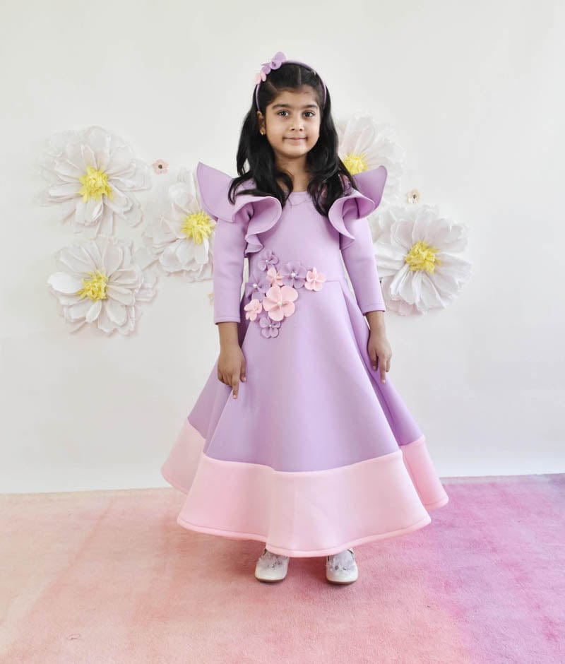 Manufactured by FAYON KIDS (Noida, U.P) Light Purple Lycra Dress with Flowers for Girls