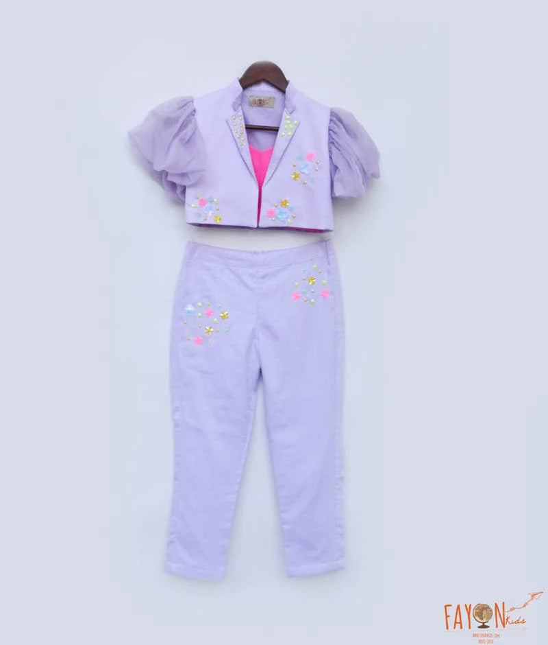 Manufactured by FAYON KIDS (Noida, U.P) Lilac Crop Top with Pant for Girls