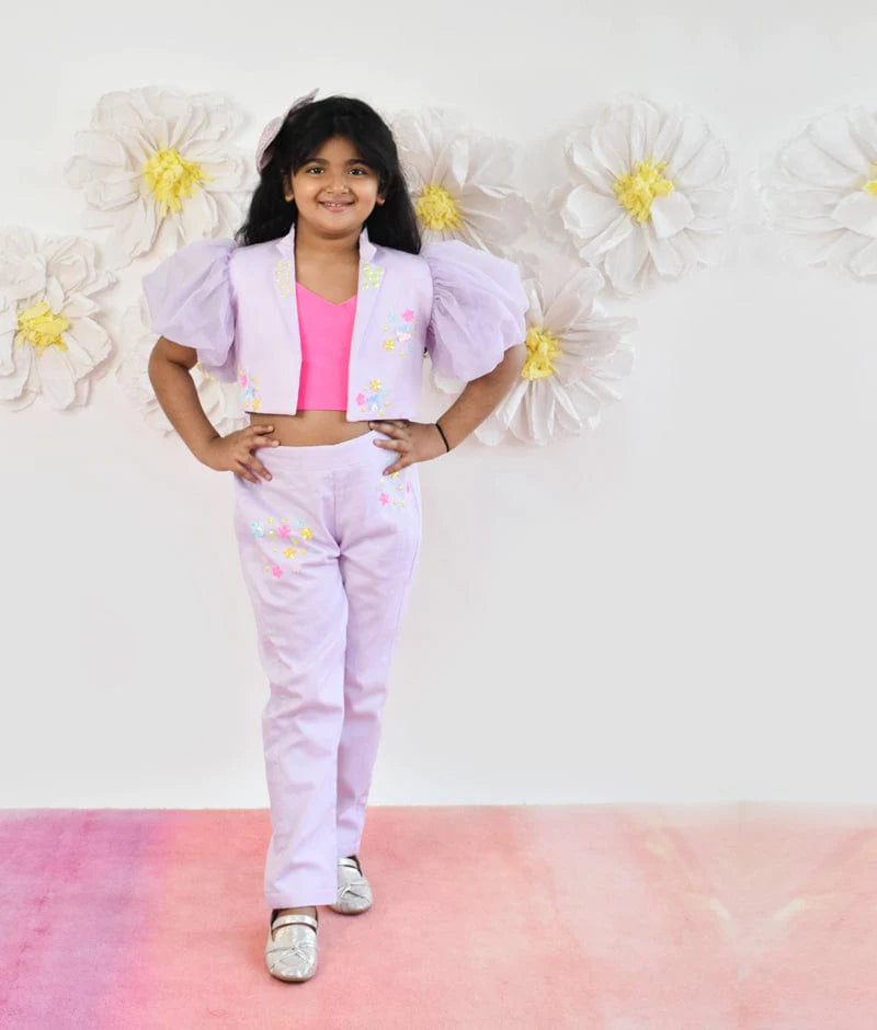 Manufactured by FAYON KIDS (Noida, U.P) Lilac Crop Top with Pant for Girls