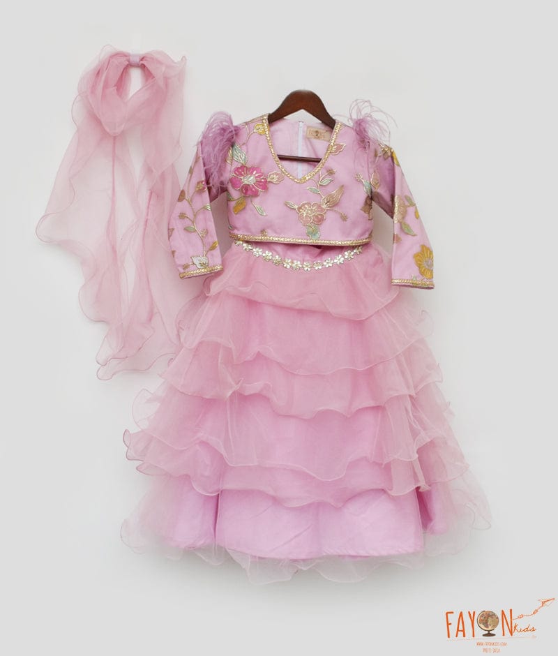 Manufactured by FAYON KIDS (Noida, U.P) Lilac Embroidery Top and Organza Frill Lehenga for Girls