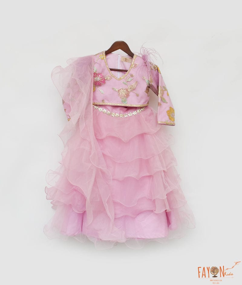 Manufactured by FAYON KIDS (Noida, U.P) Lilac Embroidery Top and Organza Frill Lehenga for Girls