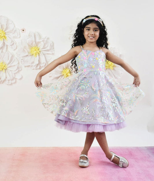 Manufactured by FAYON KIDS (Noida, U.P) Lilac Sequins Embroidery Dress for Girls