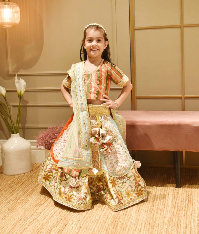 Manufactured by FAYON KIDS (Noida, U.P) Multi Colour Choli with Printed Lehenga for Girls