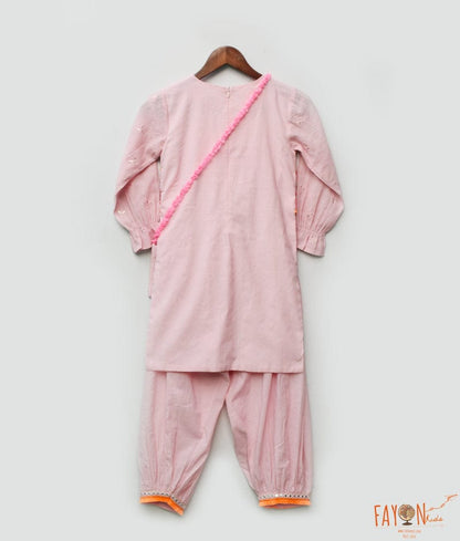 Manufactured by FAYON KIDS (Noida, U.P) Multicolored Embroidery Jacket and Pink Kurti Pant for Girls