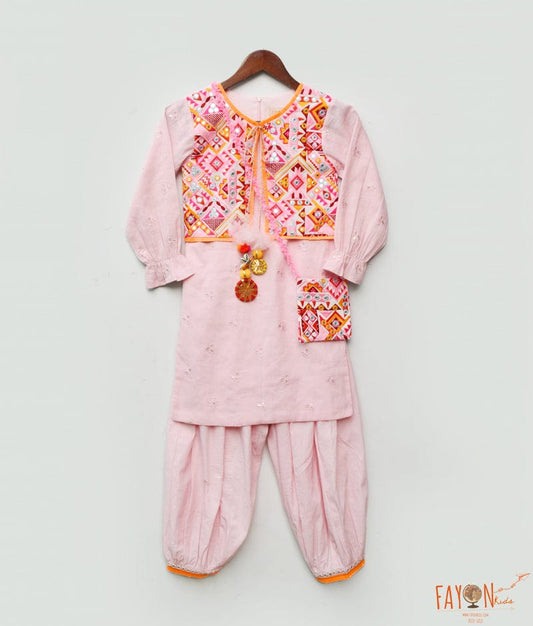 Manufactured by FAYON KIDS (Noida, U.P) Multicolored Embroidery Jacket and Pink Kurti Pant for Girls