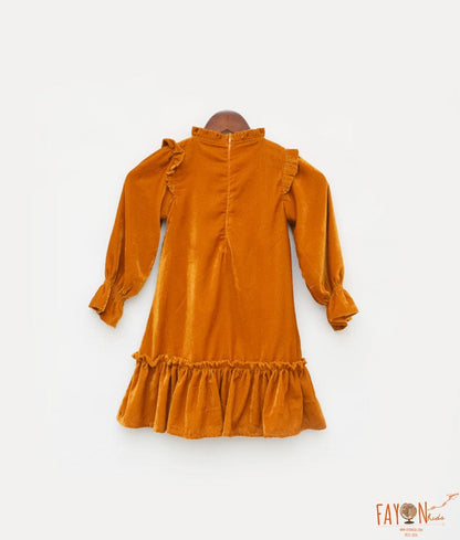 Manufactured by FAYON KIDS (Noida, U.P) Musterd Velvet Dress for Girls