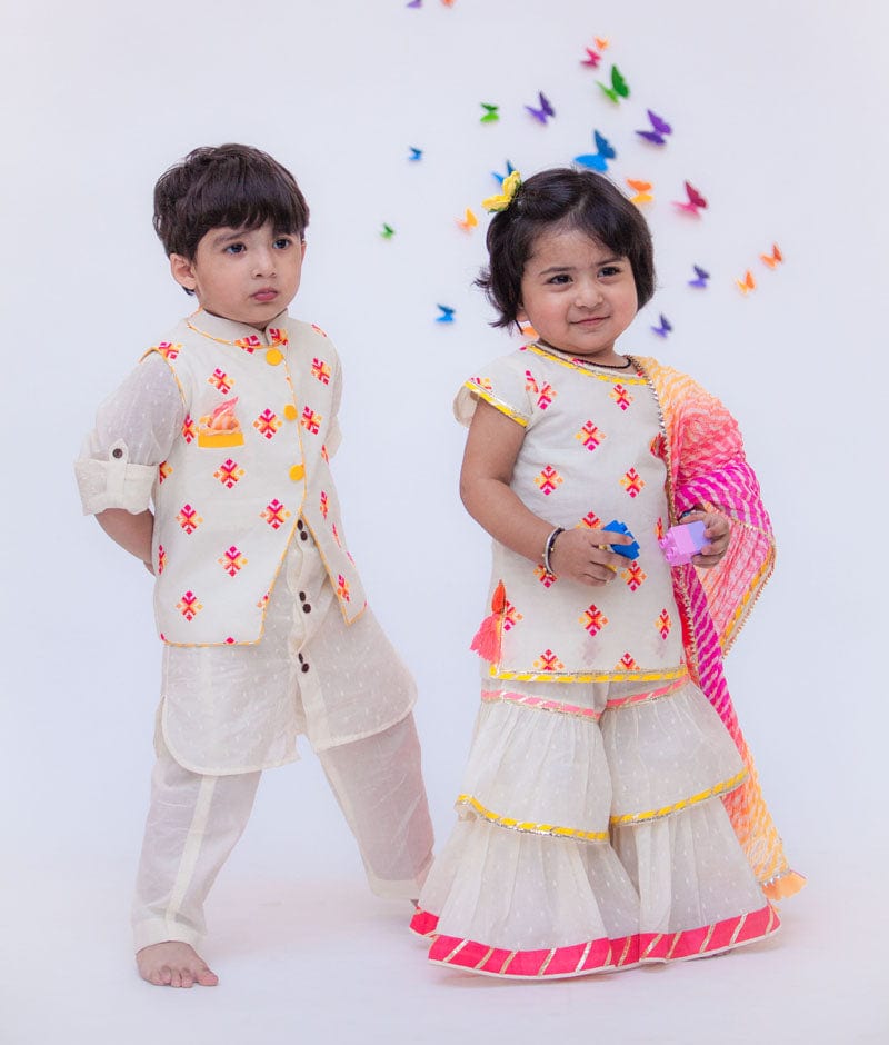 Manufactured by FAYON KIDS (Noida, U.P) Nehru Jacket And Kurta Pant with Multi Colour Booti for Boys