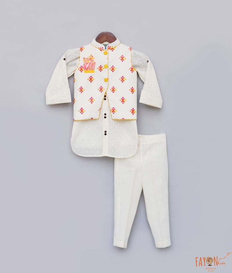 Manufactured by FAYON KIDS (Noida, U.P) Nehru Jacket And Kurta Pant with Multi Colour Booti for Boys