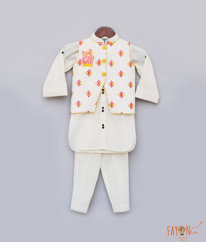 Manufactured by FAYON KIDS (Noida, U.P) Nehru Jacket And Kurta Pant with Multi Colour Booti for Boys