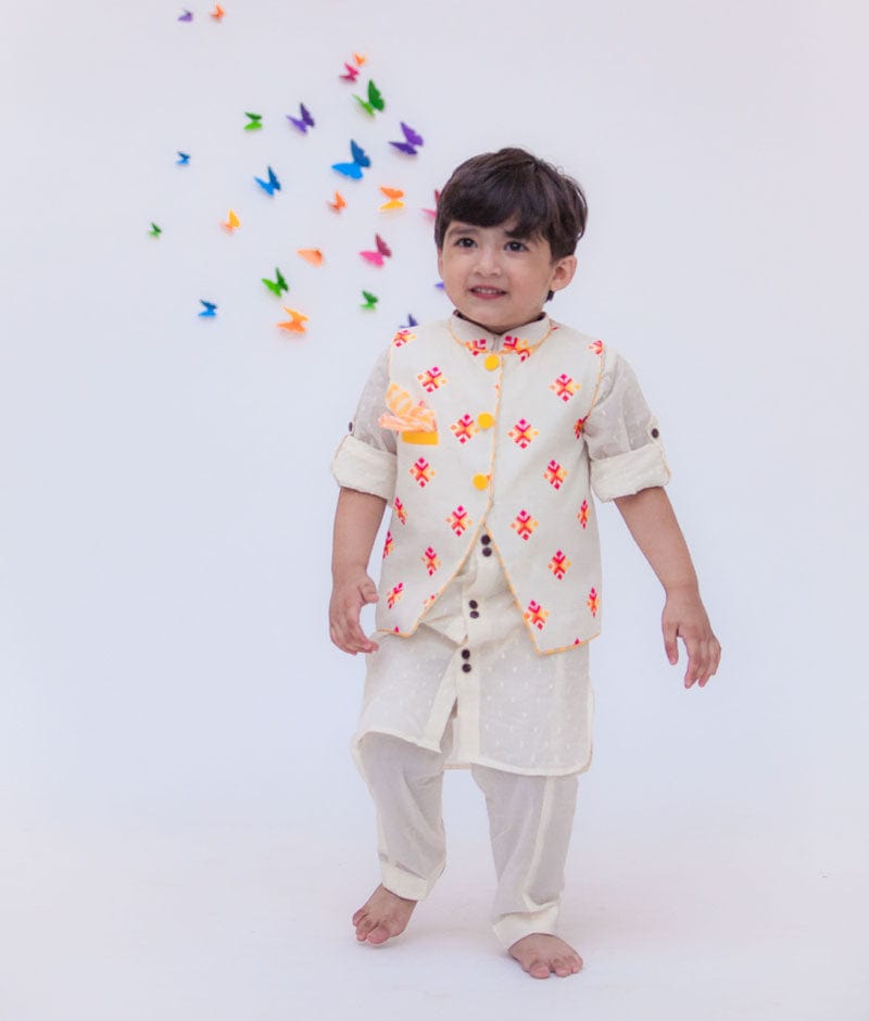 Manufactured by FAYON KIDS (Noida, U.P) Nehru Jacket And Kurta Pant with Multi Colour Booti for Boys