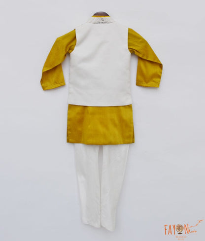 Manufactured by FAYON KIDS (Noida, U.P) Nehru Jacket Set with Mustard Yellow Kurta for Boys