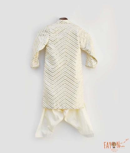 Manufactured by FAYON KIDS (Noida, U.P) Off white Embroidery Achkan with Salwar for Boys