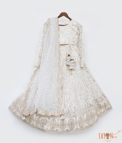 Manufactured by FAYON KIDS (Noida, U.P) Off White Embroidery Choli with Lehenga for Girls