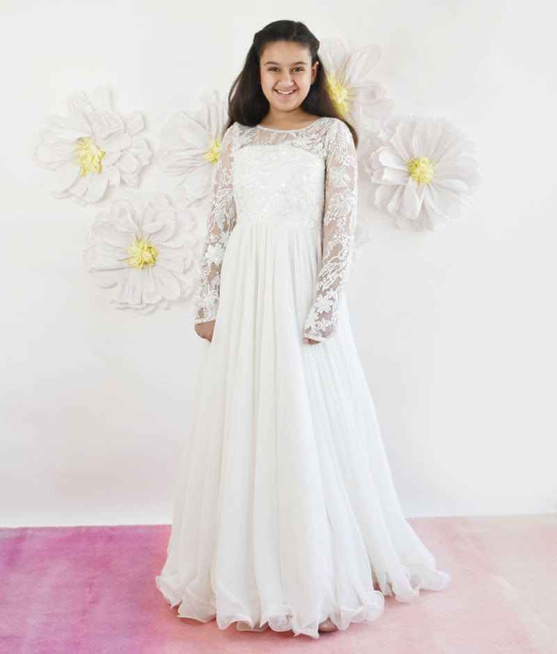 Manufactured by FAYON KIDS (Noida, U.P) Off white Shiffon Gown for Girls