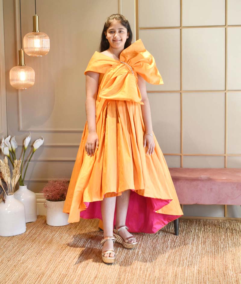 orange high low dress Ava Presley 42322 High-Low Tiered Ball Gown for Prom