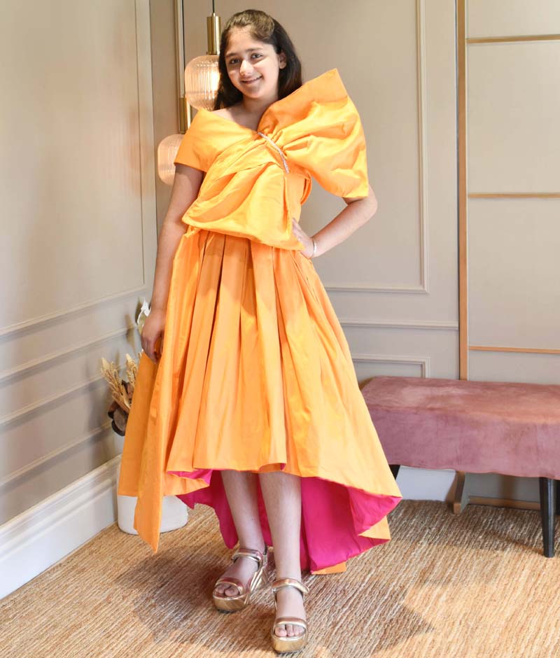 Manufactured by FAYON KIDS (Noida, U.P) Orange High Low Gown for Girls