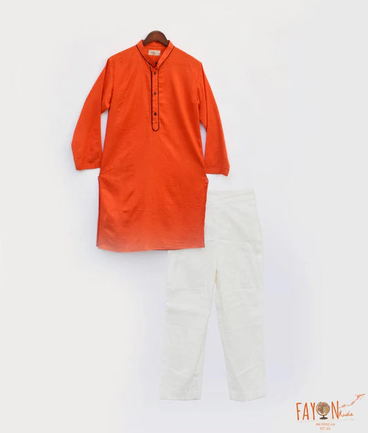 Manufactured by FAYON KIDS (Noida, U.P) Orange Kurta with Pant for Boys