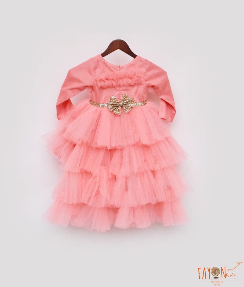 Manufactured by FAYON KIDS (Noida, U.P) Peach Net High Low Dress for Girls