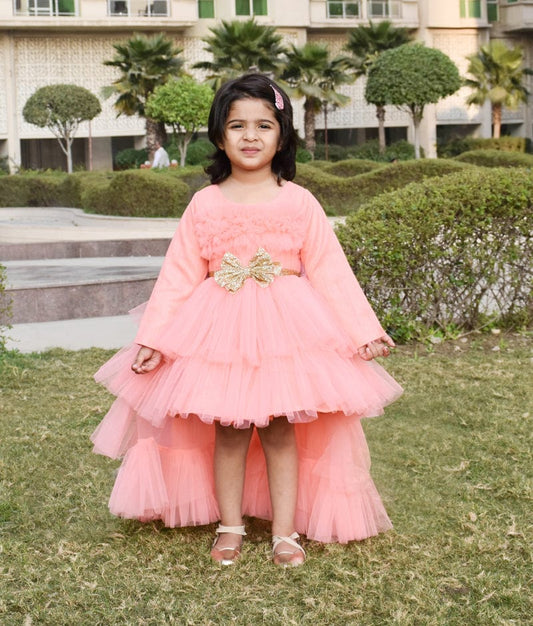 Manufactured by FAYON KIDS (Noida, U.P) Peach Net High Low Dress for Girls