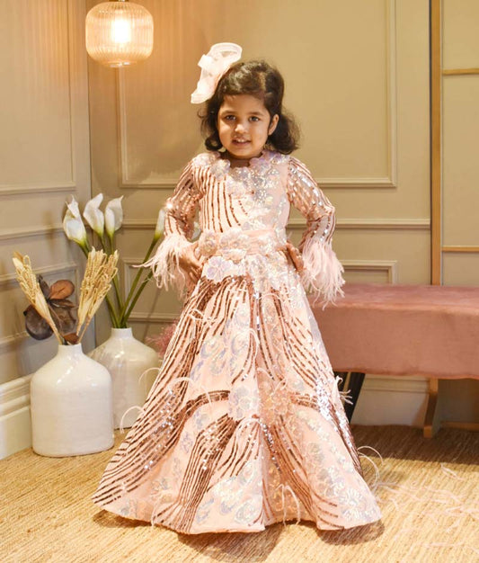 Manufactured by FAYON KIDS (Noida, U.P) Peach Sequence Gown for Girls