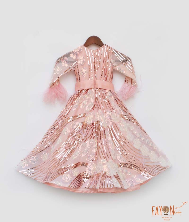 Manufactured by FAYON KIDS (Noida, U.P) Peach Sequence Gown for Girls