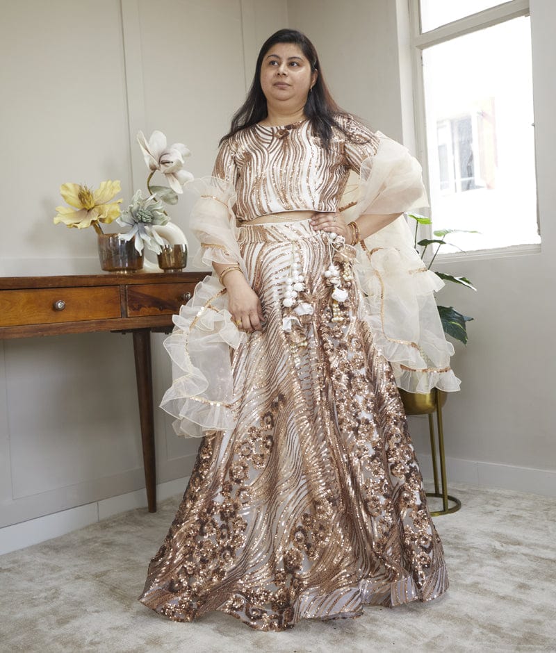 Peach Sequance work heavy semi-stitched lehengha choli