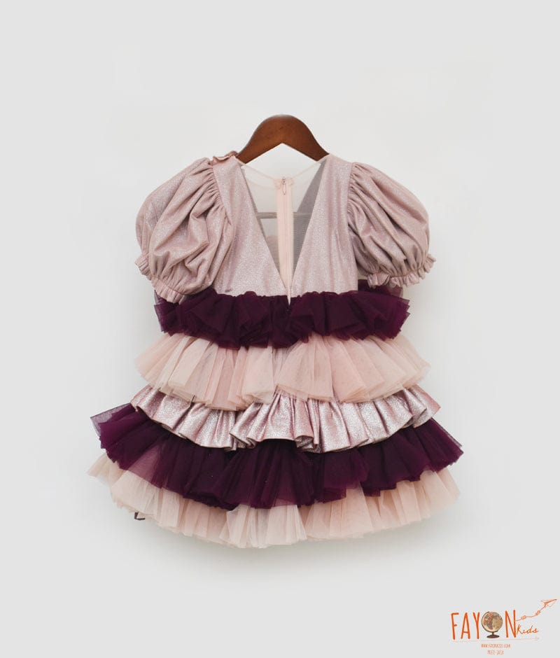 Manufactured by FAYON KIDS (Noida, U.P) Peach Shimmer Net Dress for Girls