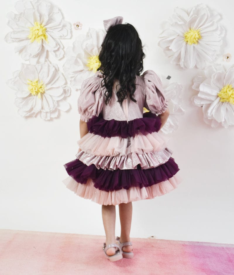 Manufactured by FAYON KIDS (Noida, U.P) Peach Shimmer Net Dress for Girls
