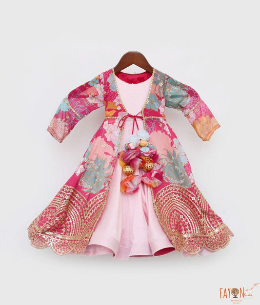 Manufactured by FAYON KIDS (Noida, U.P) Pink Anarkali with Pink Printed Jacket for Girls