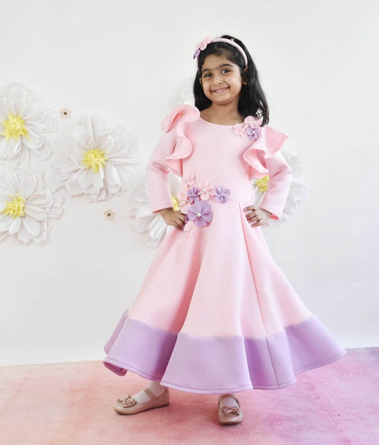 Manufactured by FAYON KIDS (Noida, U.P) Pink and Lilac Lycra Dress for Girls