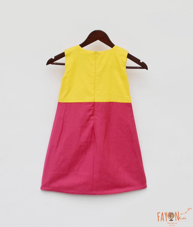 Manufactured by FAYON KIDS (Noida, U.P) Pink and Yellow Linen Dress for Girls