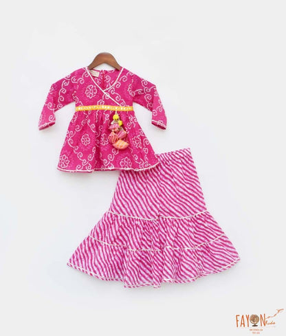 Manufactured by FAYON KIDS (Noida, U.P) Pink Cotton Printed Kurti Sharara for Girls